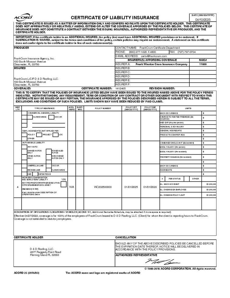 Certificate Workers Compensation